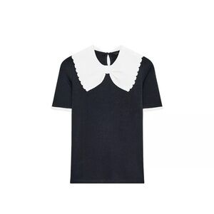 Zara KNIT COLLAR BOW T-SHIRT BLACK 0/5644/911/